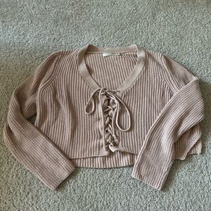 LF Millau Cropped Lace-Up Blush Knit Sweater